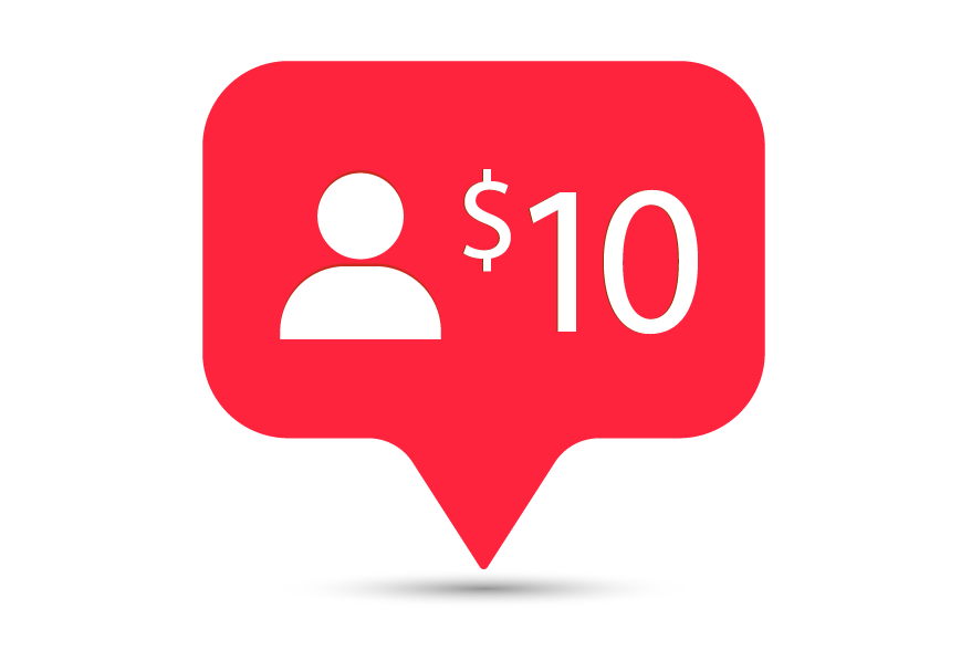 chat bubble with $10